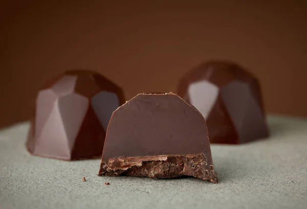 Yapımı Çikolata Şekerlemeleri Makro Seçici Odaklanma — Stok fotoğraf