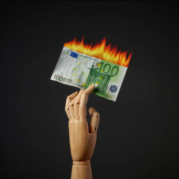 Burning Euro Banknote Black Background — Stock Photo, Image