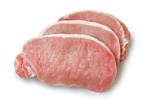 Plasterki Surowego Mięsa Wieprzowego Izolowane Białym Tle — Zdjęcie stockowe