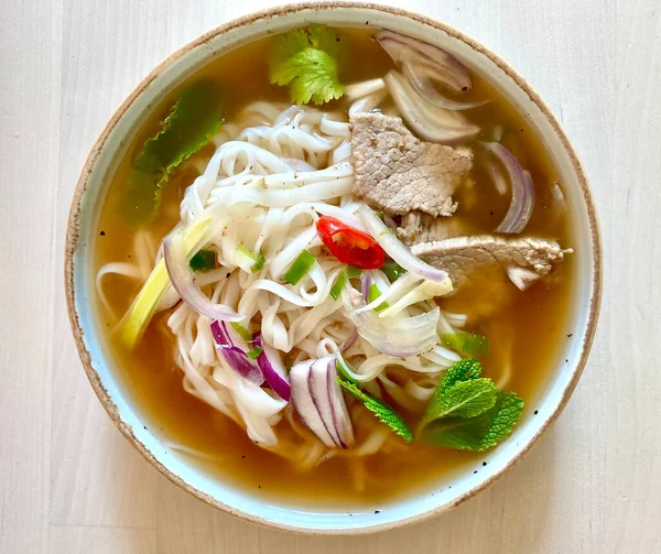 Bowl Vietnamese Pho Soup Top View — Stock Photo, Image