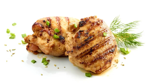 Grillad Kyckling Skinnfritt Skinka Kött Isolerad Vit Bakgrund — Stockfoto