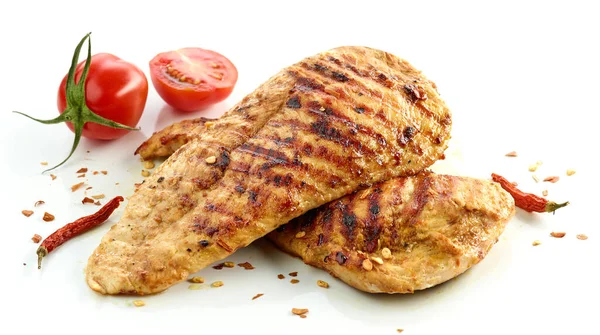 Gegrilltes Hühnerfilet Fleisch Isoliert Auf Weißem Hintergrund — Stockfoto