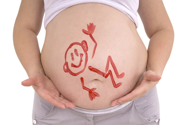 在孕妇的肚子 （剪切路径上绘图) — 图库照片