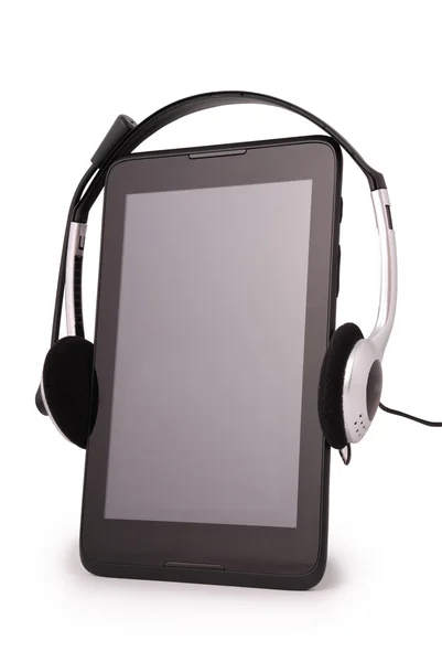 Tablet PC nero e cuffie (percorso di ritaglio ) — Foto Stock
