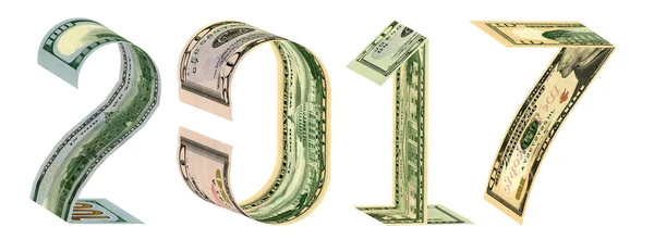 Die Aufschrift 2017 aus 100, 50, 20, 10-Dollar-Banknoten — Stockfoto