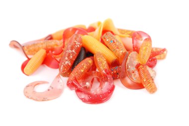 Grup balıkçılık yem üzerinde beyaz izole