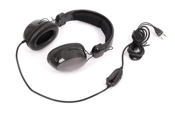 Fones de ouvido preto fundo branco com sombra suave — Fotografia de Stock