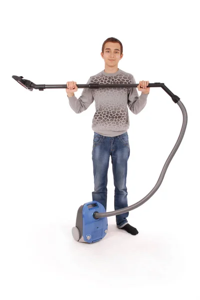 Boy with vacuum cleaner — Stock Photo, Image