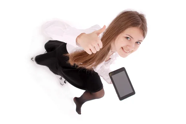 Hermosa mujer joven sosteniendo la tableta digital —  Fotos de Stock