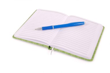 Beyaz defter ve mavi kolu