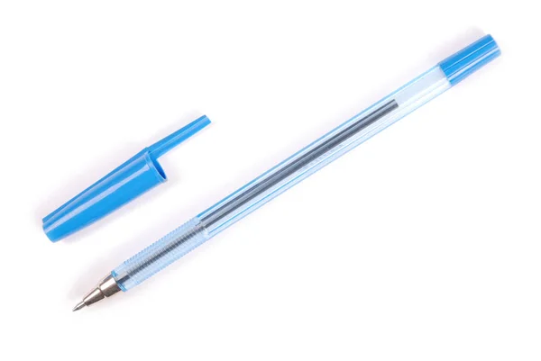 Modré plastové kuličkové pero — Stock fotografie