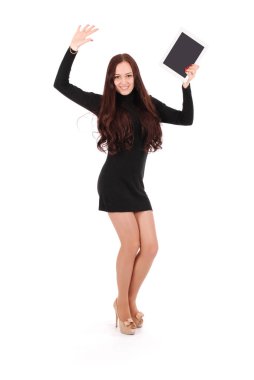 Tablet pc bir el tarafından gösterilen kız