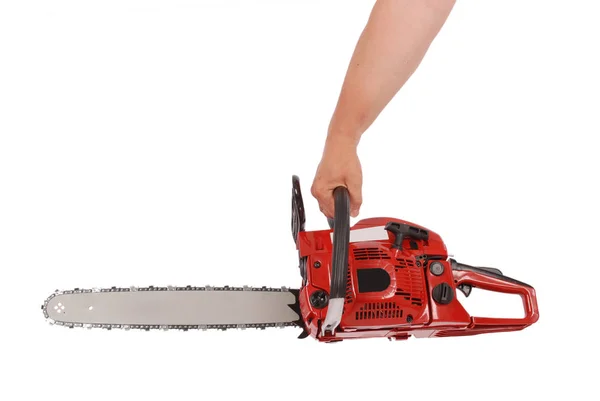 By one hand holding a chainsaw — Stock Photo, Image