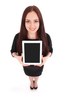 Tablet pc ile mutlu öğrenci genç kız