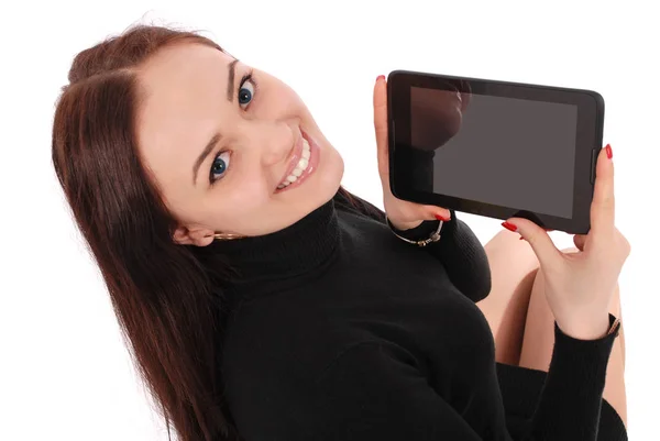 Glücklich Student Teenager Mädchen mit Tablet-PC — Stockfoto