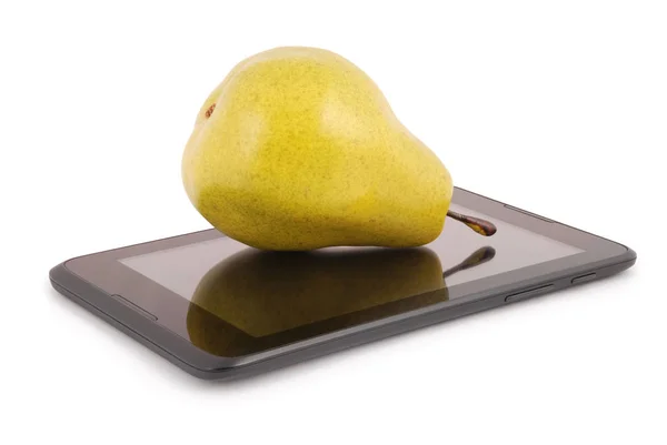 Πράσινο αχλάδι σε ένα tablet Pc. — Φωτογραφία Αρχείου