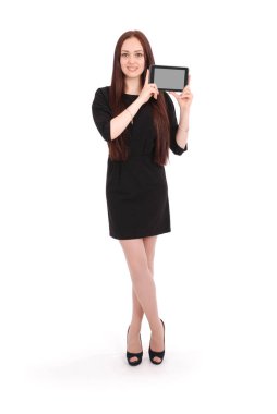 Tablet pc ile mutlu öğrenci genç kız.