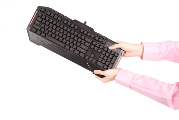 Teenage boy with computer keyboard — Stock Photo, Image