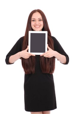 Genç kız tablet bilgisayar tutar