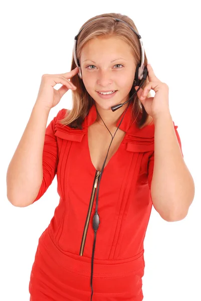 Jolie adolescente écoutant de la musique sur son casque — Photo