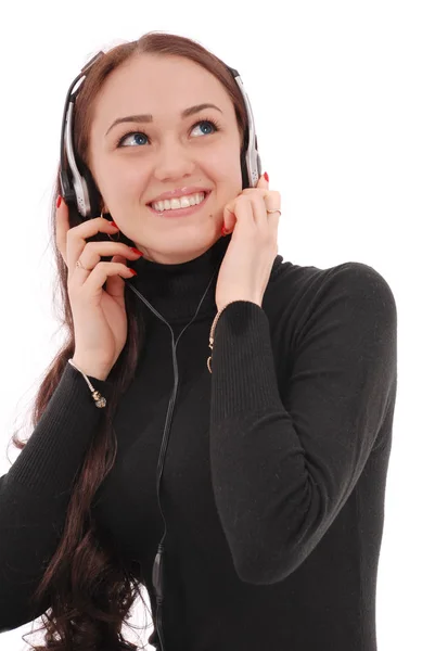 Retrato sonriente adolescente con auriculares — Foto de Stock