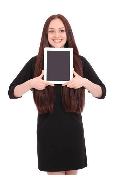 Adolescente détient tablette ordinateur — Photo