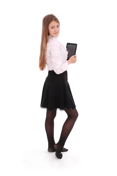 Beautiful young woman holding digital tablet — Stock Photo, Image