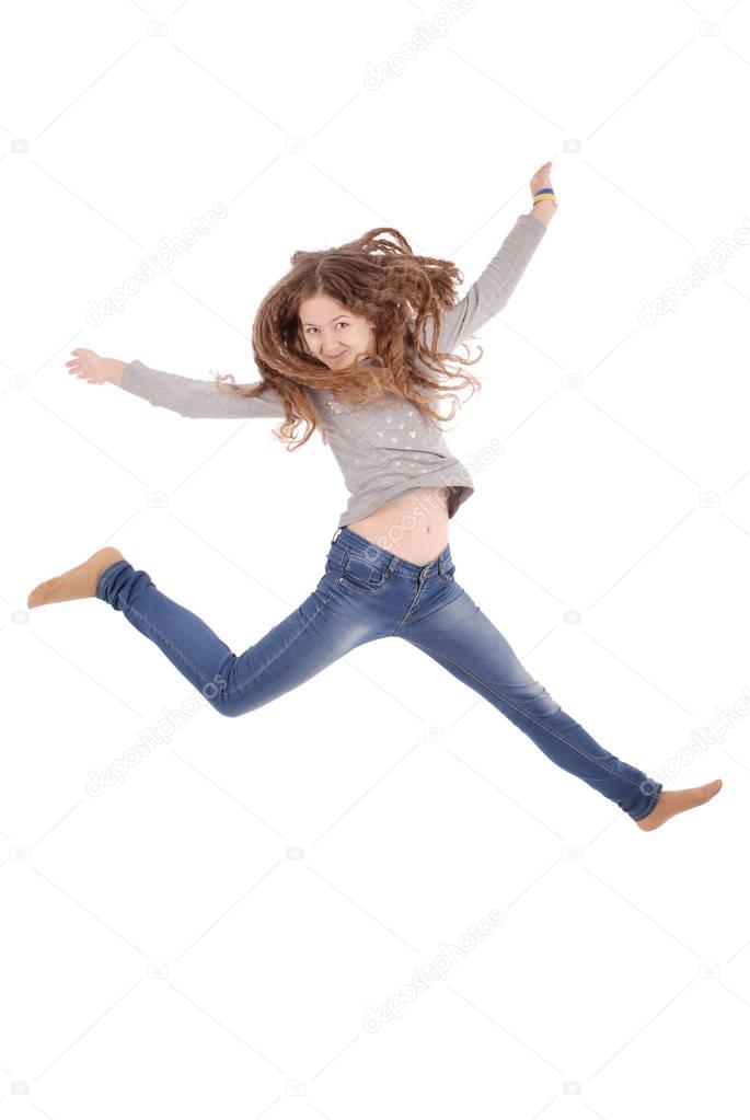 Teenage girl is jumping.
