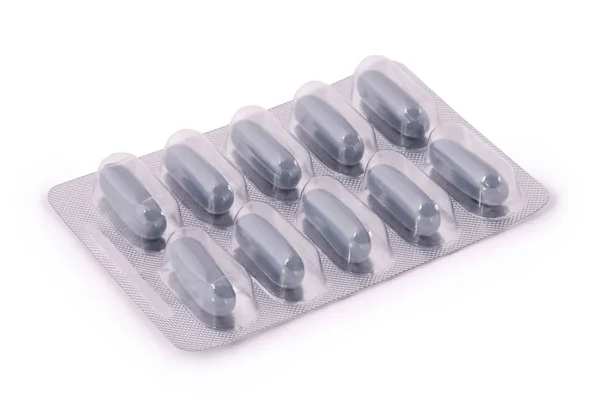 Silver blister with pills (Clipping path) — Stock Photo, Image