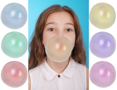 Kız büyük balonlu ciklet balon şişirme