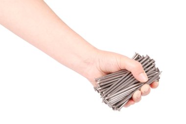 Adamın elini tutan metal çivi (kırpma yolu)