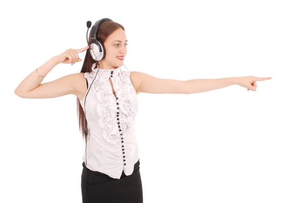 Pretty teenage girl listening music on her headphones — Stock Photo, Image
