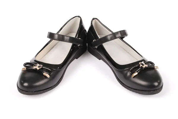 A pair of black leather shoes for children — Stock Photo, Image