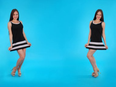 Neşeli genç kız. Ayna yansıması.