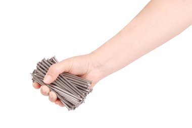 Adamın elini tutan metal çivi (kırpma yolu)