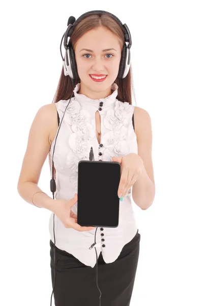 Bastante adolescente escuchando música en sus auriculares — Foto de Stock