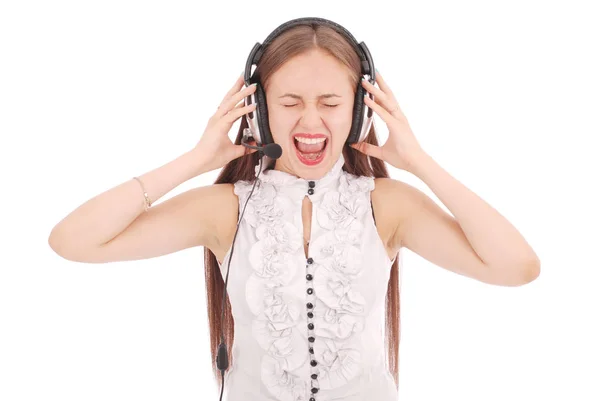 Söt tonårsflicka lyssnar musik på hennes hörlurar — Stockfoto