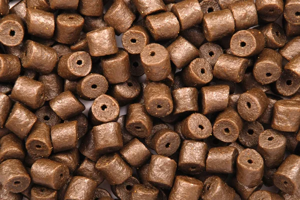 Brown pre-drilled halibut pellets — Stock Photo, Image