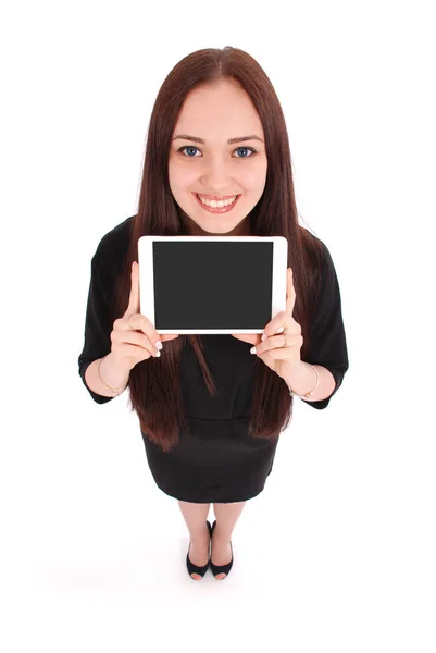 Tablet pc ile mutlu öğrenci genç kız — Stok fotoğraf