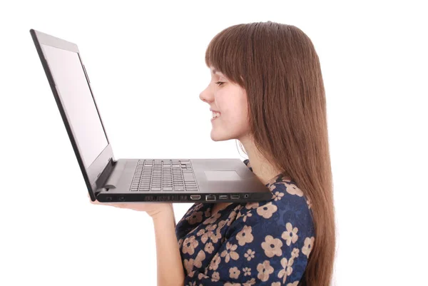 Portret van student tienermeisje met laptop — Stockfoto