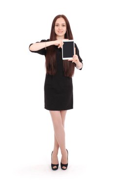 Tablet pc ile mutlu öğrenci genç kız
