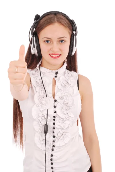 Pen tenåringsjente som lytter til musikk på hodetelefonene – stockfoto