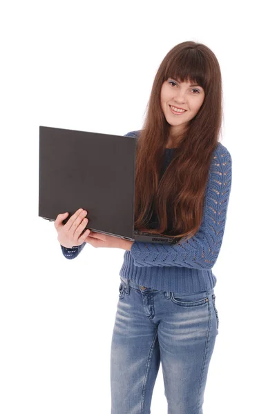 Ritratto di studentessa adolescente con laptop — Foto Stock