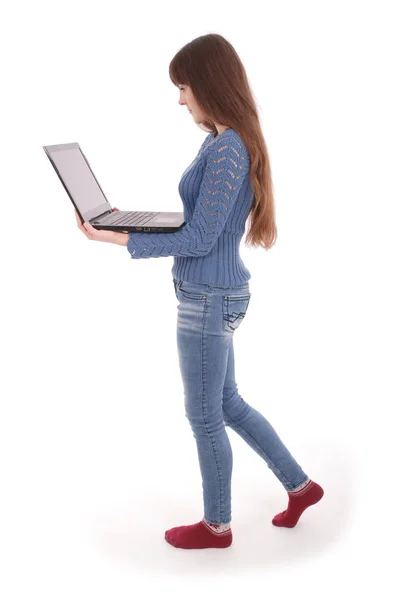 Portret van student tienermeisje met laptop — Stockfoto