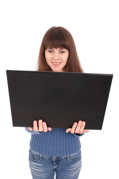 Portret van student tienermeisje met laptop — Stockfoto