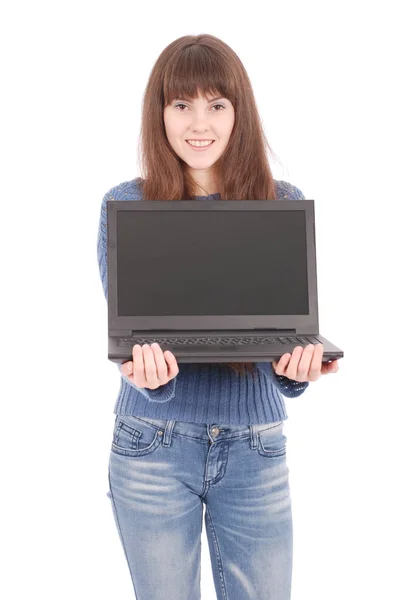 Portrait of student teenage girl with laptop — Stock Photo, Image