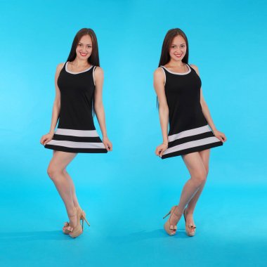 Neşeli genç kız. Ayna yansıması.