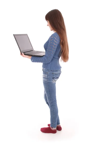 Portret van student tienermeisje met laptop — Stockfoto