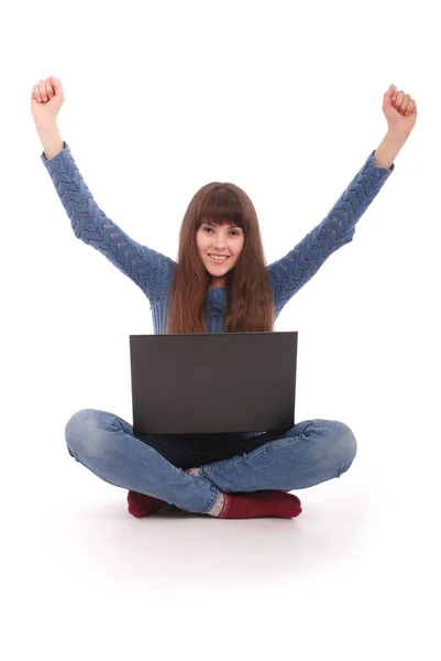 Portret van student tienermeisje met laptop — Stockfoto