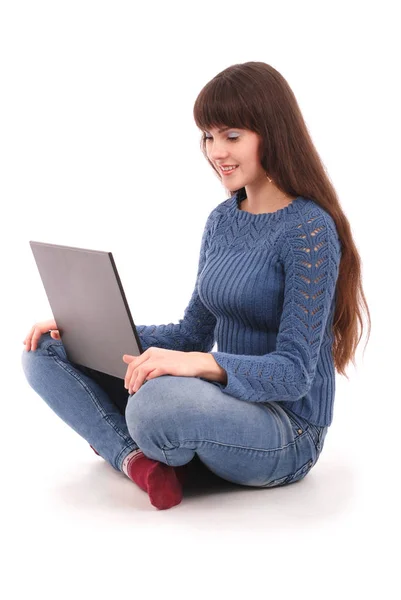 Portrait of student teenage girl with laptop — Stock Photo, Image